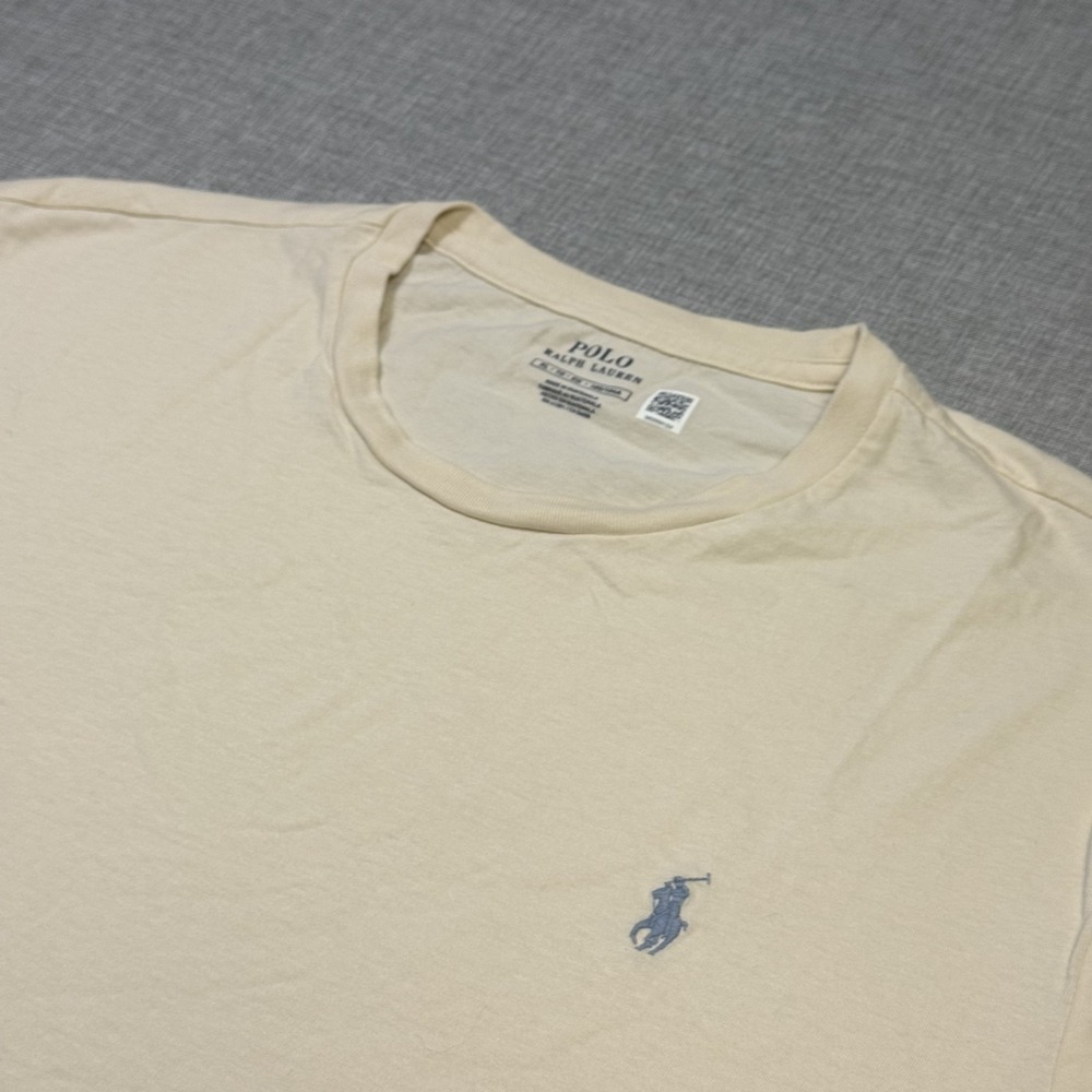 Polo Ralph Lauren T-Shirt Mens XL Beige Crew Neck Cotton Tagless Logo Classic
